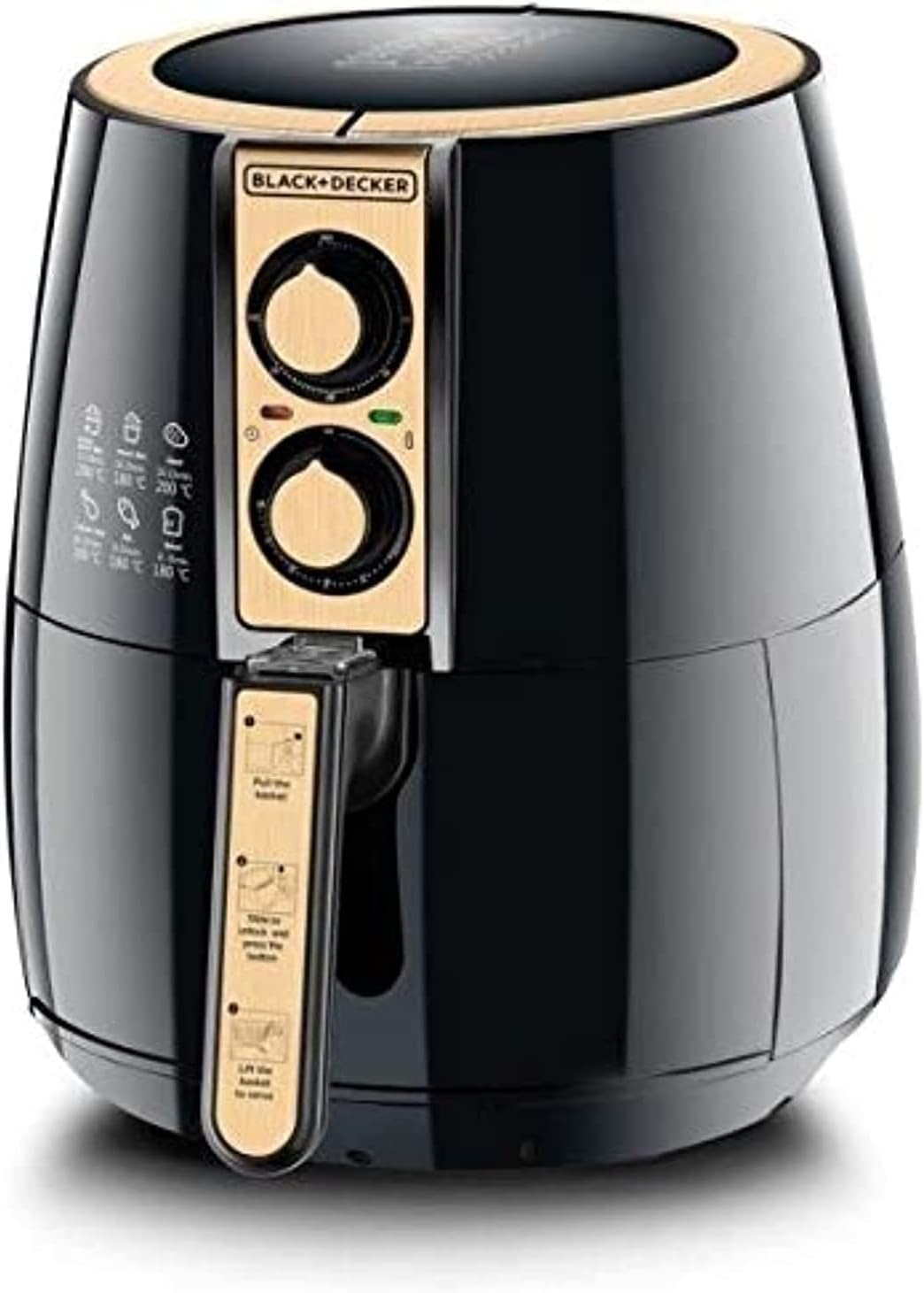 61mSJFFBsRL._AC_SL1461_.jpg Black & Decker 4 Liter Air Fryer 1.2Kg Performance Range Aerofry, Black/Gold - Af300-B5 ( International warranty ) - 220V supply voltage and 50Hz
