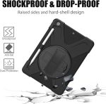 ⁦جراب حماية لجهاز اي باد الجيل التاسع/الثامن/السابع مع شاشة حماية، يأتي بتصميم مضاد للصدمات والسقوط مع [حامل قلم] [حامل دوار 360] [حزام كتف]، جراب حماية مصنوع من المطاط من جيروتيك، أسود⁩ - الصورة ⁦4⁩