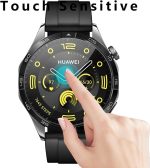 ⁦واقي شاشة لساعة هواوي جي تي 4 46 ملم غير زجاجي منحني ثلاثي الأبعاد بتغطية كاملة مضادة للخدش من البولي ايثيلين تيرفثالات بشفافية عالية، مضاد لبصمات الأصابع، واقي مرن خالٍ من الفقاعات (شفاف) من 3 قطع⁩ - الصورة ⁦5⁩