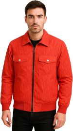 جاكيت رجالي كاجوال بلياقة وسوستة أمامية وجيوب بغطاء – متوفر باللونين الأسود والأحمر للشباب والرجال من ميزا