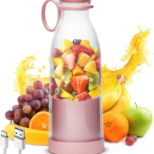 خلاط شخصي صغير محمول بسعة ‎420 مل‎ وقدرة ‎40 وات‎، مناسب لتحضير العصائر والمشروبات أثناء التنقل أو ممارسة الرياضة أو الرحلات (لون وردي)