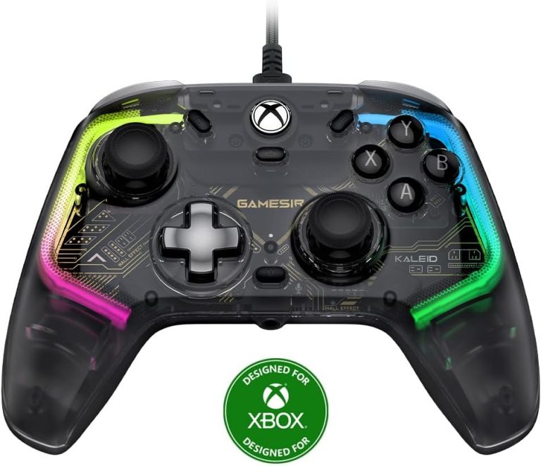 جيم سير وحدة تحكم سلكية من كاليد لجهاز Xbox Series X|S، Xbox One، ويندوز 10/11 وستيم، وحدة تحكم للالعاب بخاصية التوصيل والتشغيل، وحدة تحكم العاب فيديو شفافة مع عصا تحكم بتاثير القاعة/ زناد قاعة، USB