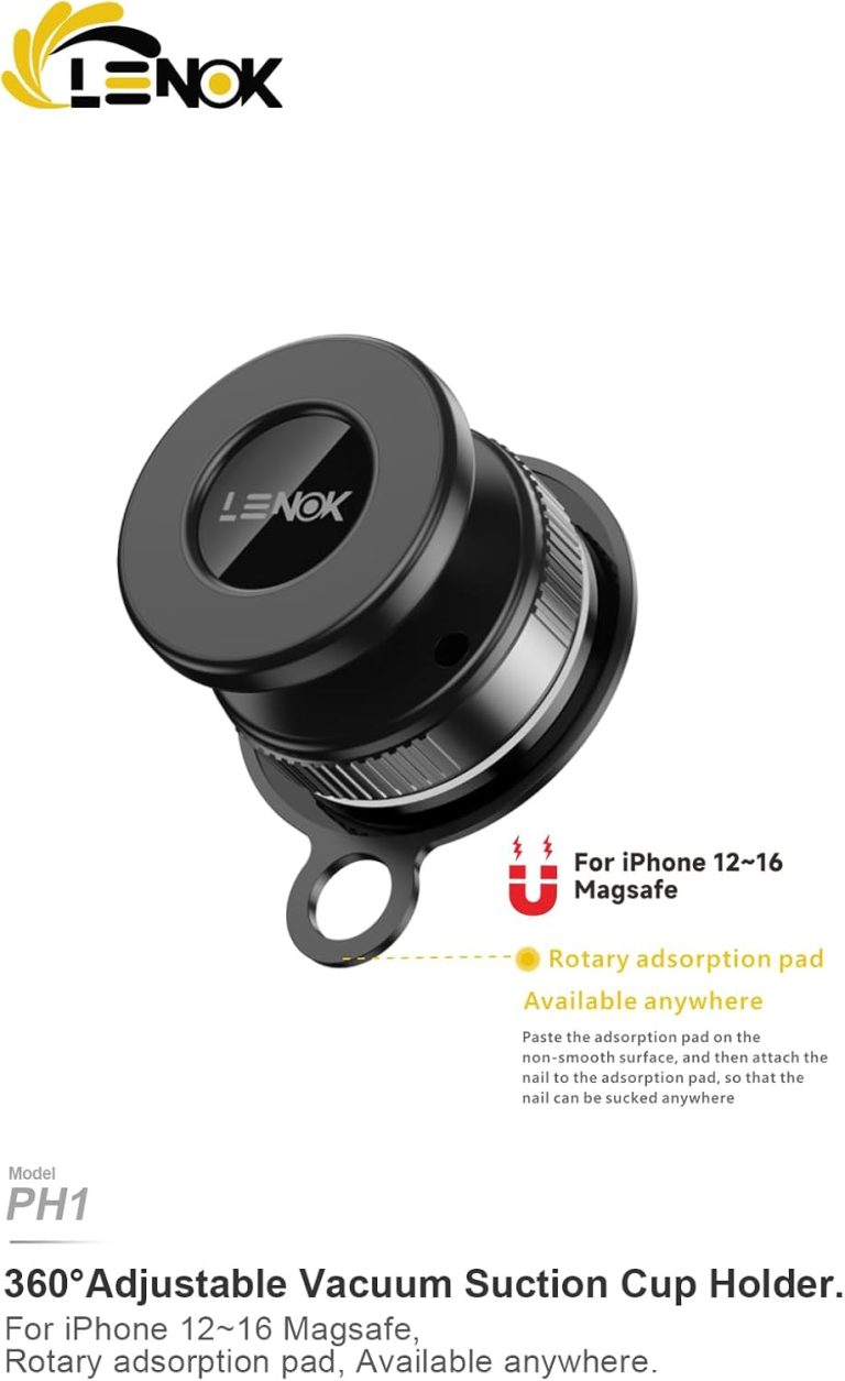 لينوك حامل موبايل مغناطيسي قابل للتعديل بزاوية 360 درجة مع كوب شفط قابل للتعديل بدون استخدام اليدين للسيارة وصالة الالعاب الرياضية والمرآة وسطح أملس، متوافق مع ايفون واندرويد وجميع الهواتف الذكية.