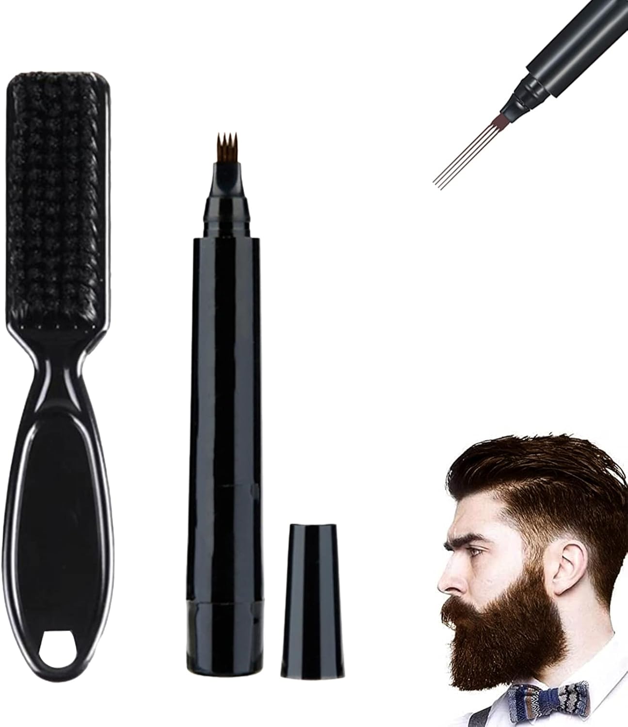 61tHQzRjFgL._AC_SL1500_.jpg قلم ملء فراغات اللحية، قلم اللحية للرجال، قلم ملء فراغات اللحية للرجال مع فرشاة لحية ذات شعيرات، قلم تحديد اللحية بسهولة بملء الفراغات للرجال (لون بني)