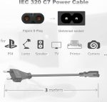 ⁦كابل طاقة C7 بطول 3 م بدبوسين بقابس أوروبي إلى رقم 8، سلك طاقة لأجهزة تلفزيون سامسونج وفيليبس وال جي وسوني وبلاي ستيشن 4 وبلاي ستيشن 3 وشاشة الكمبيوتر والطابعة⁩ - الصورة ⁦4⁩