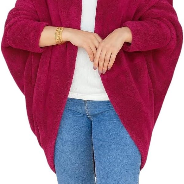 ميزا كاردجان نسائي شتوي، متعدد الألوان، خامة ناعمة مبطنة، تصميم واسع بجيوب جانبية، مناسب للخروج والمنزل - بونشو فرو