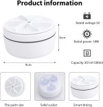 ⁦غسالة دوارة تربو صغيرة محمولة تعمل بالموجات فوق الصوتية للمنزل والسفر والمدرسة والتخييم من لاتوار، تعبئة أمامية، أبيض⁩ - الصورة ⁦2⁩