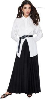 ⁦Trendyol Womens Black Pleated Knitted Long Skirt TCTSS24EE00005 Hijab Skirt⁩ - الصورة ⁦3⁩