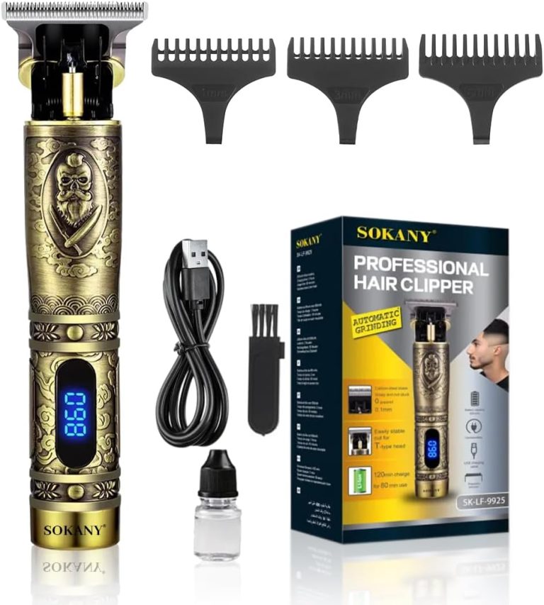 ماكينة حلاقة الشعر الاحترافية من سوكاني شفرات الستيل الكربوني تشغيل سلكي/لاسلكي تشذيب دقيقة تصميم نمط كلاسيكي SK-LF-9925 ذهبي