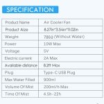 ⁦مروحة مكيف هواء شخصي محمول سعة 900 مل مع صينية ثلج لتبريد الهواء بالبخار بمروحة تبريد 5 في 1 بـ 7 ألوان إضاءة و5 بخاخات و3 سرعات ومروحة تيار متردد للغرف الصغيرة والمكتب والسيارة والتخييم⁩ - الصورة ⁦7⁩