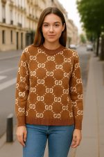 ⁦Meza Womens Crew Neck Sweater Full Sleeve Letter Print Knitted Pullover Spark137⁩ - الصورة ⁦3⁩