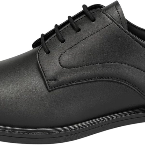 حذاء دربي رجالي جلد كلاسيكي، حذاء رسمي برباط، مناسب للعمل والمناسبات الرسمية