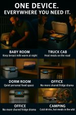 ⁦ثلاجة سيارة صغيرة محمولة سعة 14 لتر مع شاشة LCD بمحرك عديم المسفرات، ثلاجة محمولة للسفر والمكتب وزجاجات طعام الاطفال 12 فولت/24 فولت تيار مستمر و220 فولت تيار متردد هادئة للتخييم والشاحنات والسيارات⁩ - الصورة ⁦5⁩