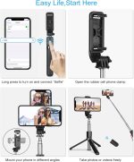 ⁦عصا سيلفي بلوتوث صغيرة قابلة للتمدد 4 في 1 من الالومنيوم مع جهاز تحكم عن بعد لاسلكي لجوال ايفون 12/11 برو ماكس/اكس اس/اكس ار/اكس/8/7/6/6 اس وسامسونج اس 20/اس 10/اس 9، هواوي، حامل لكاميرا جوبرو⁩ - الصورة ⁦4⁩