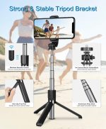 ⁦عصا سيلفي بلوتوث صغيرة قابلة للتمدد 4 في 1 من الالومنيوم مع جهاز تحكم عن بعد لاسلكي لجوال ايفون 12/11 برو ماكس/اكس اس/اكس ار/اكس/8/7/6/6 اس وسامسونج اس 20/اس 10/اس 9، هواوي، حامل لكاميرا جوبرو⁩ - الصورة ⁦2⁩