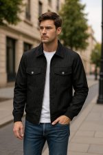 ⁦جاكيت رجالي كاجوال بلياقة وسوستة أمامية وجيوب بغطاء – متوفر باللونين الأسود والأحمر للشباب والرجال من ميزا⁩ - الصورة ⁦5⁩