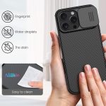 ⁦جراب حماية كام شيلد برو من نيلكين، بغطاء منزلق للكاميرا وتصميم رفيع وأنيق لهاتف آيفون 16 برو ماكس شبكة الجيل الخامس 5G مقاس 6.9 بوصة، آيفون 16 برو ماكس 5G - أسود⁩ - الصورة ⁦8⁩