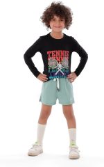 ⁦تيشيرت تنس اسود باكمام طويلة للاولاد - بلوزة رياضية⁩ - الصورة ⁦2⁩