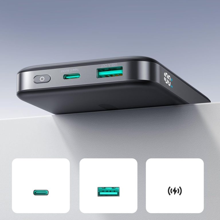 JR-PBM12 22.5W Magnetic Wireless Power Bank with Ring Holder 10000mAh-Black