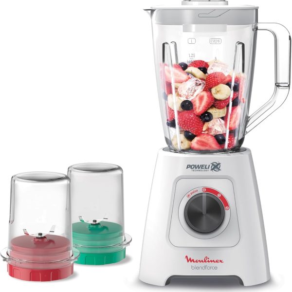 خلاط بليند فورس من مولينكس، بقوة 800 وات وسعة 2 لتر ومزود بمطحنة ومفرمة، بلون أبيض، موديل LM4231EG.، 800.0 واط