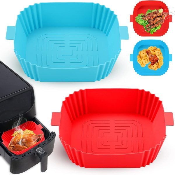 بطانة سيليكون مربعة للمقلاة الهوائية مقاس 20.32 سم، بطانة مقلاة هوائية غير لاصقة قابلة لإعادة الاستخدام، ملحقات مقلاة هوائية للميكروويف والفرن (أزرق)