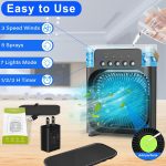 ⁦تكييفات هواء محمولة، مبرد هواء شخصي صغير محمول، مروحة رذاذ صغيرة تعمل بمنفذ USB، مؤقت 1/2/3 ساعات، 3 سرعات، تعديل 360 درجة، مناسب للمكتب والمنزل والغرفة والمكتب والسيارة، أسود⁩ - الصورة ⁦7⁩