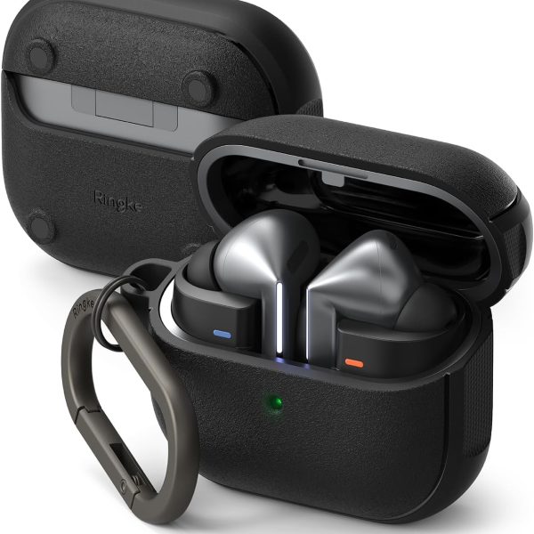 جراب مغناطيسي اونيكس من رينجكي [متوافق مع ماج سيف] مصمم لسامسونج جالاكسي بادز 3 برو وجراب جالاكسي بادز 3، يمنع البقع الدهنية بملمس جيد في اليد، غطاء مضاد للانزلاق - اسود