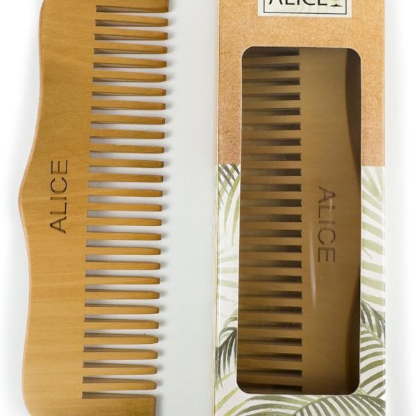 مشط شعر مصنوع من الخشب الطبيعي مضاد للتجعد ولطيف على فروة الرأس بتصميم صديق للبيئة للاستخدام اليومي من اليس