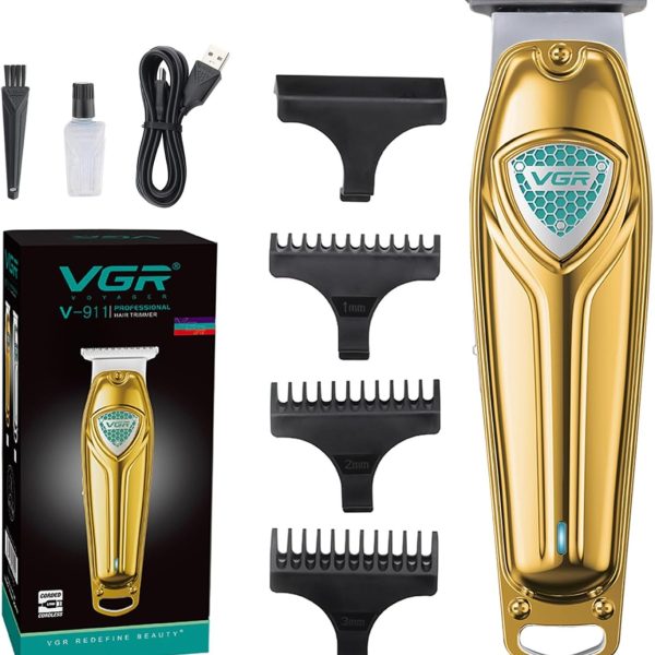 ماكينة حلاقة الشعر الاحترافية السلكية واللاسلكية من في جي ار V-911، وقت التشغيل: 180 دقيقة، للرجال (ذهبي)