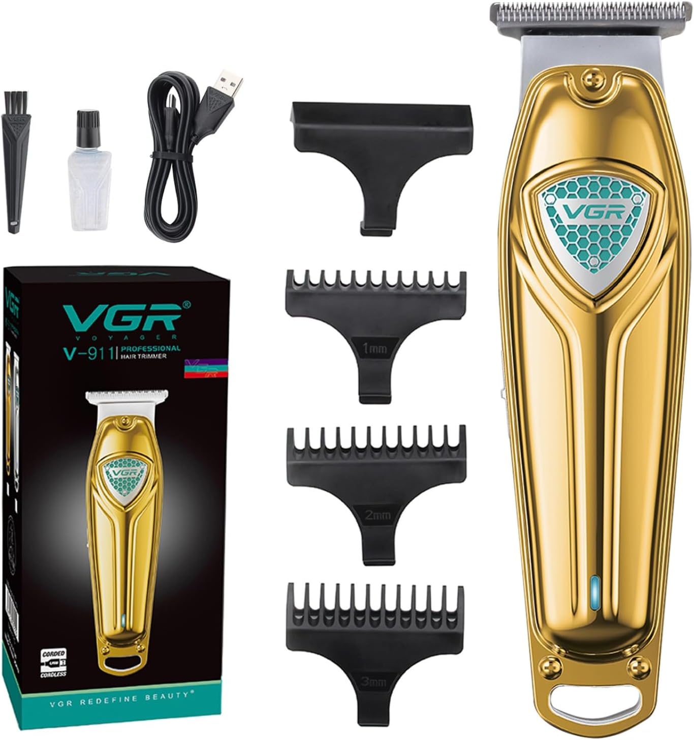 71G2Udj5OFL._AC_SL1500_.jpg ماكينة حلاقة الشعر الاحترافية السلكية واللاسلكية من في جي ار V-911، وقت التشغيل: 180 دقيقة، للرجال (ذهبي)