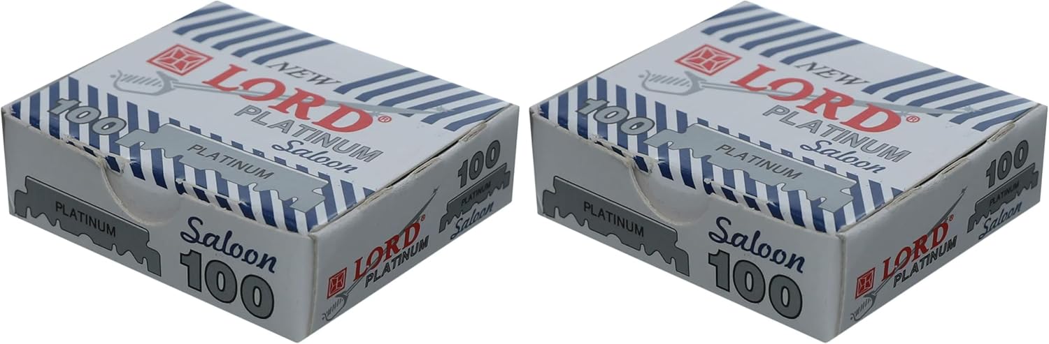 71GU9ZdtttL._AC_SL1500_.jpg مجموعة من 100 شفرة حلاقة بلاتينيوم في صندوق من لورد - فضي (عبوة من 2 قطعة)