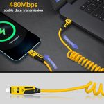 كيبل شحن USB C 4 في 1 65 واط، كيبل شحن سريع USB C الى نوع C الى كيبل شحن ليثيوم لايفون ايباد ماك بوك سامسونج، نقل بيانات عالي السرعة 480 نبضة في الثانية، سلك شحن متعدد مرتب - الصورة 4