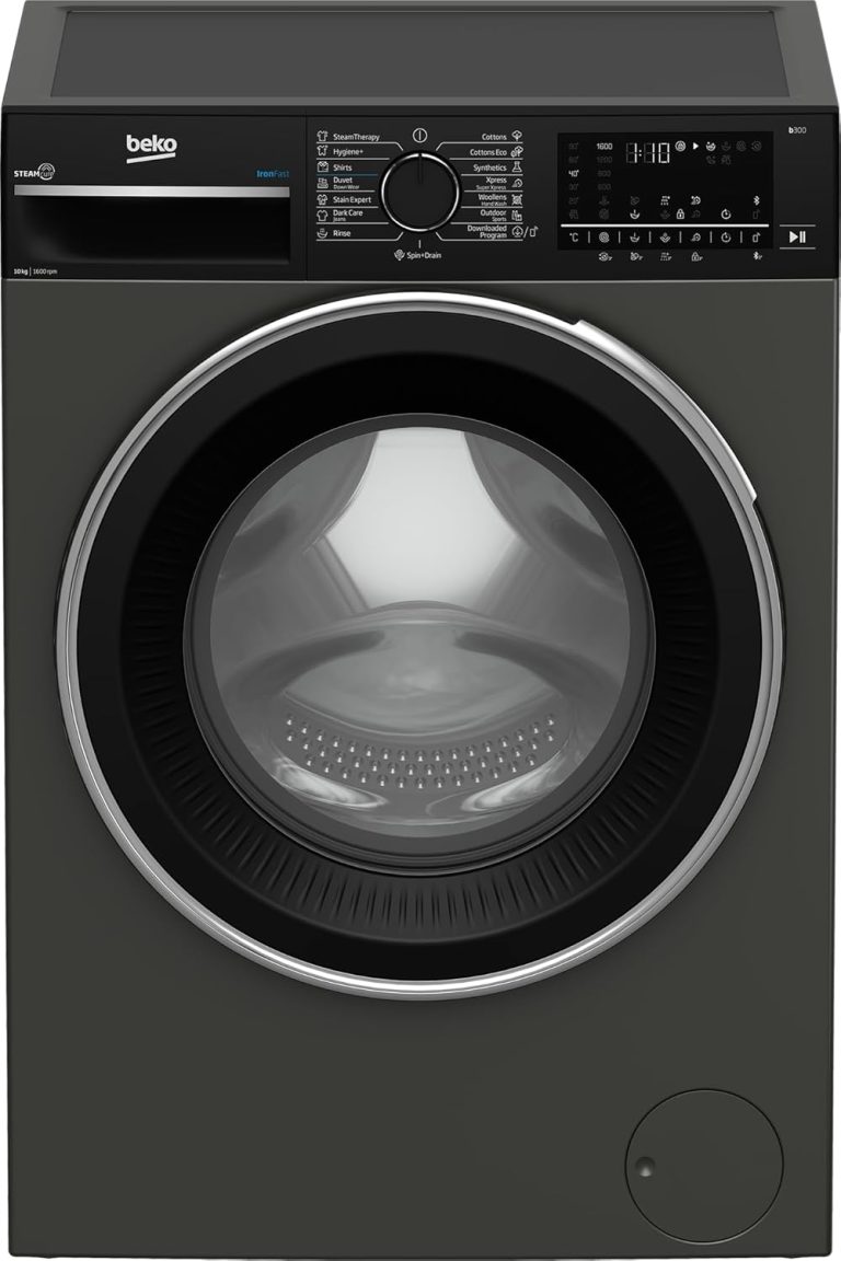 غسالة بمحرك انفرتر برو سمارت 1600 لفة/الدقيقة بشاشة ديجيتال و15 برنامج مع خاصية معالجة بالبخار وبلوتوث من بيكو، لون رمادي مانهاتن، سعة 10 كيلوجرام، B3WFU501040MCI