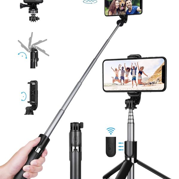 عصا سيلفي بلوتوث صغيرة قابلة للتمدد 4 في 1 من الالومنيوم مع جهاز تحكم عن بعد لاسلكي لجوال ايفون 12/11 برو ماكس/اكس اس/اكس ار/اكس/8/7/6/6 اس وسامسونج اس 20/اس 10/اس 9، هواوي، حامل لكاميرا جوبرو