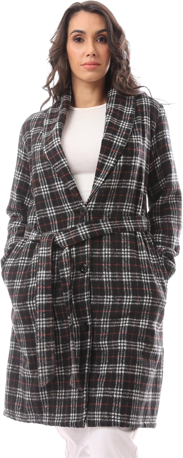 معطف صوف مريح منقوش حريمي من اندورا، موديل 36W24W30304