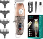 ماكينة حلاقة شعر ولحية لاسلكية قابلة لإعادة الشحن V-976 من في جي ار 6500 لفة في الدقيقة وتشغيل لمدة 150 دقيقة شاشة عرض رقمية وحلقة تعليق وشفرات فولاذ مقاوم للصدأ وكابل شحن USB و4 أمشاط توجيه (نحاسي)