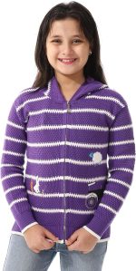 بلوفر مخطط برقبة بغطاء للرأس للبنات من اندورا