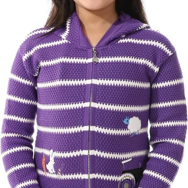 بلوفر مخطط برقبة بغطاء للرأس للبنات من اندورا