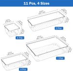 ⁦مجموعة صواني تنظيم ادراج المكتب مكونة من 11 قطعة من بيوريكون، صناديق تخزين بلاستيكية شفافة لادراج الحمام، صواني فانيتي منظم لغرفة النوم وخزانة الملابس والمكياج والمطبخ والمكتب⁩ - الصورة ⁦2⁩