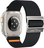 سوار سولو لوب نايلون متوافق مع ساعة آبل الترا 2/الترا 49 ملم 45 ملم 46 ملم 44 ملم 42 ملم للرجال والنساء، سوار رياضي مرن مضفر من القماش الناعم لسلسلة اي ووتش SE 10/9/8/7/6/5/4