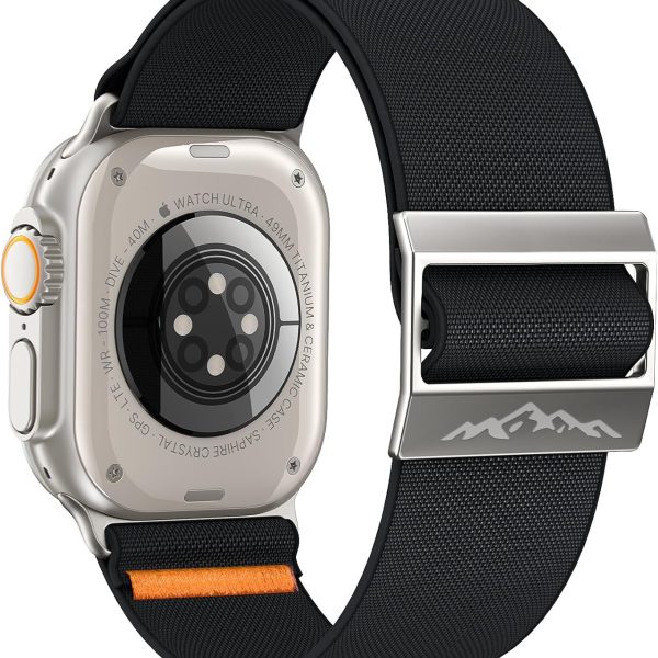 سوار سولو لوب نايلون متوافق مع ساعة آبل الترا 2/الترا 49 ملم 45 ملم 46 ملم 44 ملم 42 ملم للرجال والنساء، سوار رياضي مرن مضفر من القماش الناعم لسلسلة اي ووتش SE 10/9/8/7/6/5/4