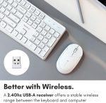 لوحة مفاتيح وماوس لاسلكي بدون صوت، حجم نحيف ورفيع 2.4G، اتصال ثابت نقطة لكل بوصة قابلة للتعديل، تصميم أنيق مقاوم للانسكاب، مفاتيح صامتة باللغة الانجليزية والعربية، مضادة لرش الماء (أبيض، ZRR-5710) - الصورة 2