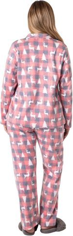 ⁦طقم بيجامة بولار كلاسيكي للكريسماس للنساء | ملابس نوم شتوية ناعمة مع طباعة الغزالة والشجرة | ملابس مريحة للعطلات | بيجامة للنساء من زيكوتكس⁩ - الصورة ⁦7⁩