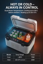 ⁦ثلاجة سيارة صغيرة محمولة سعة 14 لتر مع شاشة LCD بمحرك عديم المسفرات، ثلاجة محمولة للسفر والمكتب وزجاجات طعام الاطفال 12 فولت/24 فولت تيار مستمر و220 فولت تيار متردد هادئة للتخييم والشاحنات والسيارات⁩ - الصورة ⁦2⁩
