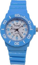 ⁦ساعة اطفال انالوج بعقارب مع سوار مطاطي للبنات من تومي، موديل 47، بمينا متعدد الألوان، بسوار أزرق⁩ - الصورة ⁦2⁩