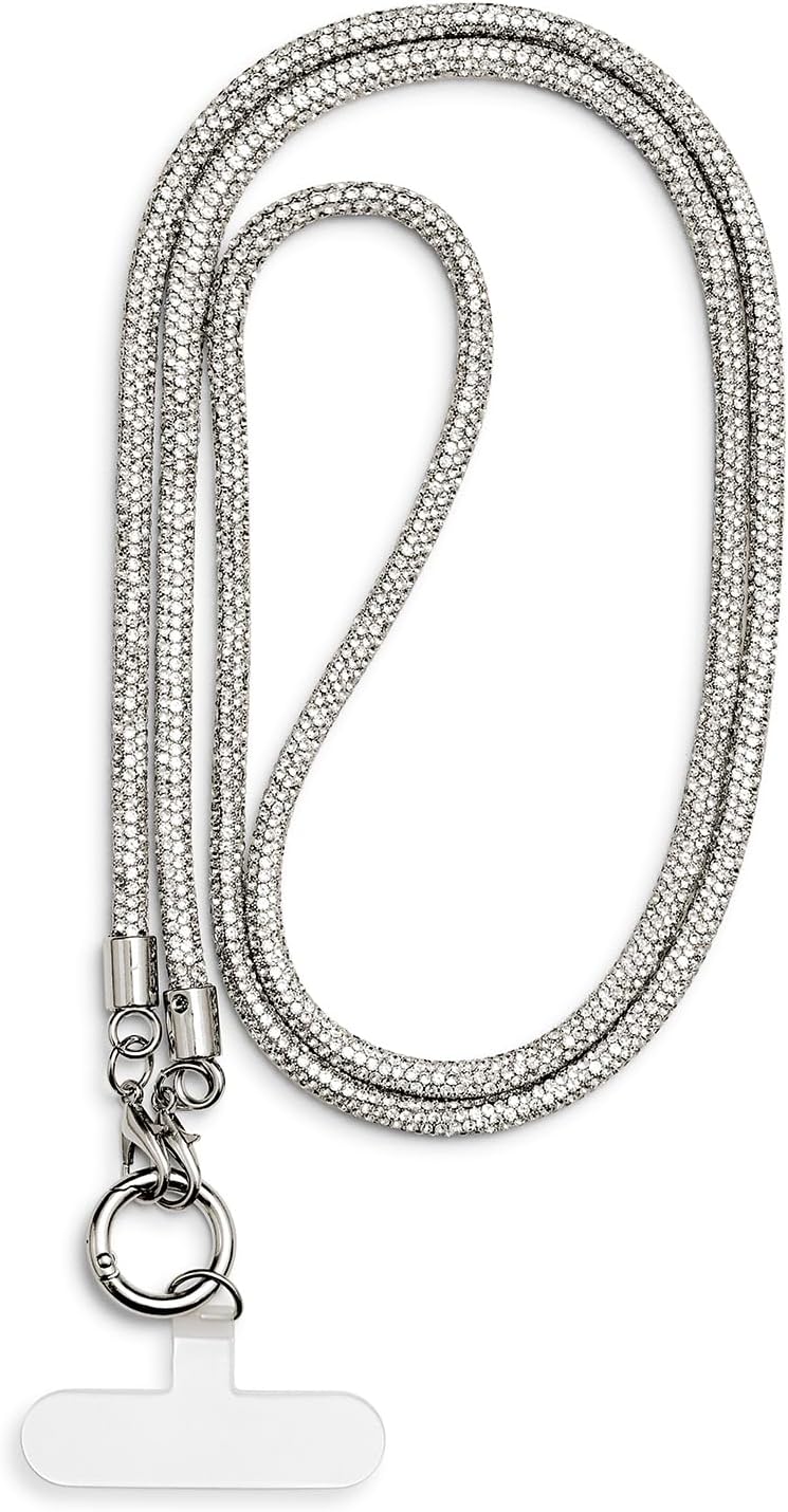 71cAlKZ6URL._AC_SL1500_.jpg سلسلة قصيرة لامعة للموبايل من ايه او كيه سانوفا، حلقة مفاتيح طويلة، سلسلة موبايل للتعليق باللون الفضي