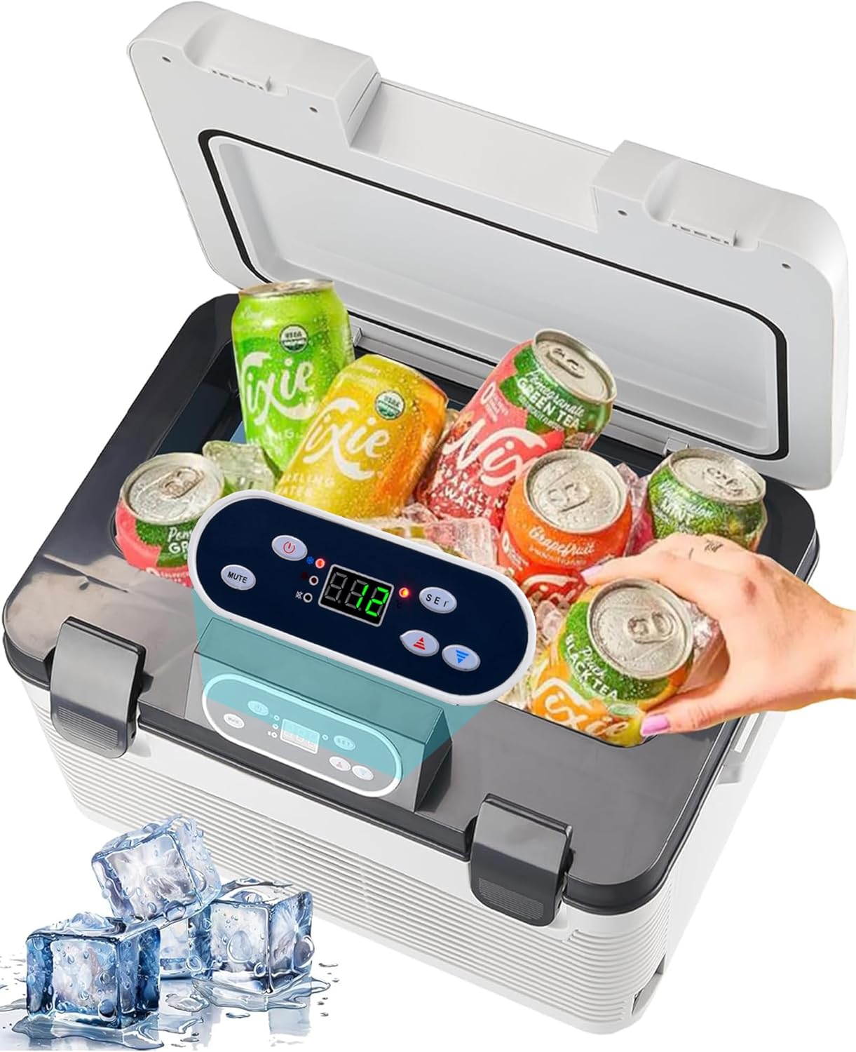 71dC0CWwGTL._AC_SL1500_.jpg ثلاجة سيارة صغيرة محمولة سعة 14 لتر مع شاشة LCD بمحرك عديم المسفرات، ثلاجة محمولة للسفر والمكتب وزجاجات طعام الاطفال 12 فولت/24 فولت تيار مستمر و220 فولت تيار متردد هادئة للتخييم والشاحنات والسيارات