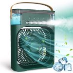 One94Store Portable Air Conditioner Fan, 500 ml Water Tank USB Personal Cooler, Mini Humidifier Fan with 7 Colors LED Light, 3 Timer, 3 Wind Speeds, 3 Spray Modes for Office, Home (Green Pack of 1)