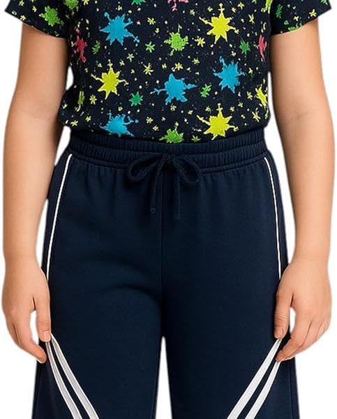 بنطلون وايد ليج رياضي للأطفال مع خطوط جانبية بيضاء – تصميم عصري ومريح، مثالي للأنشطة الرياضية للبنات من ميزة