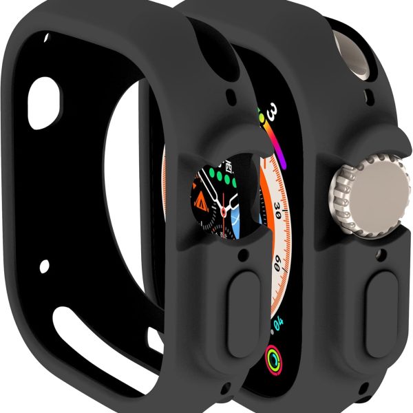 جراب حماية مضاد للصدمات ومقاوم للخدش يوفر الحماية لجميع انحاء الساعة مصنوع من السيليكون وبولي يوريثين مقاوم للحرارة متوافق مع ابل ووتش الترا 49 ملم، لون اسود